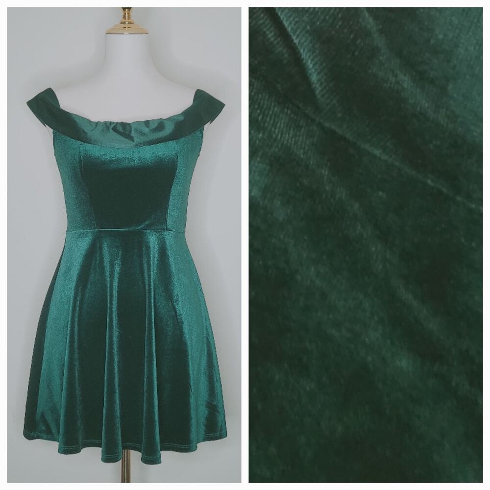 NWT Trixxi Sz L Forest Green Velvet Cocktail Holiday Party Dress Christmas NYE